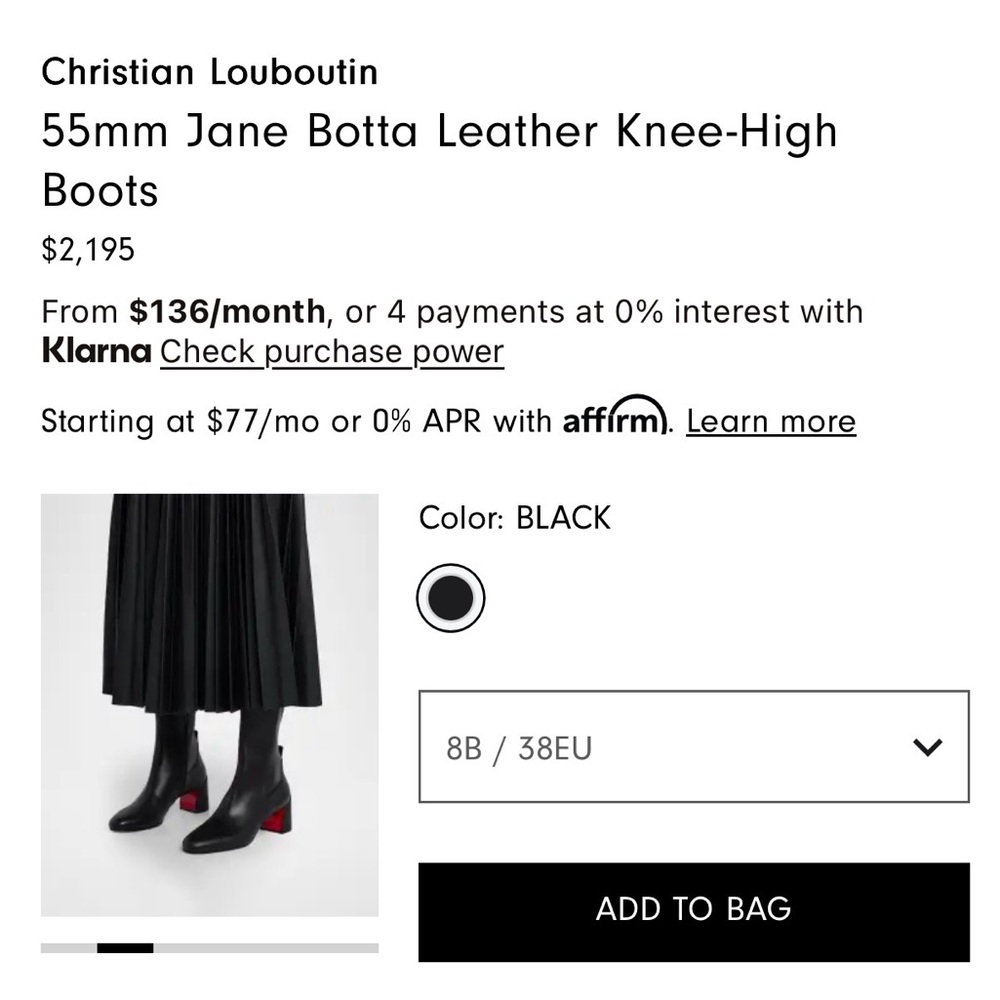 Christian Louboutin Black Knee-High Leather Boots with Red-Soled Block Heel - Picture 6 of 6